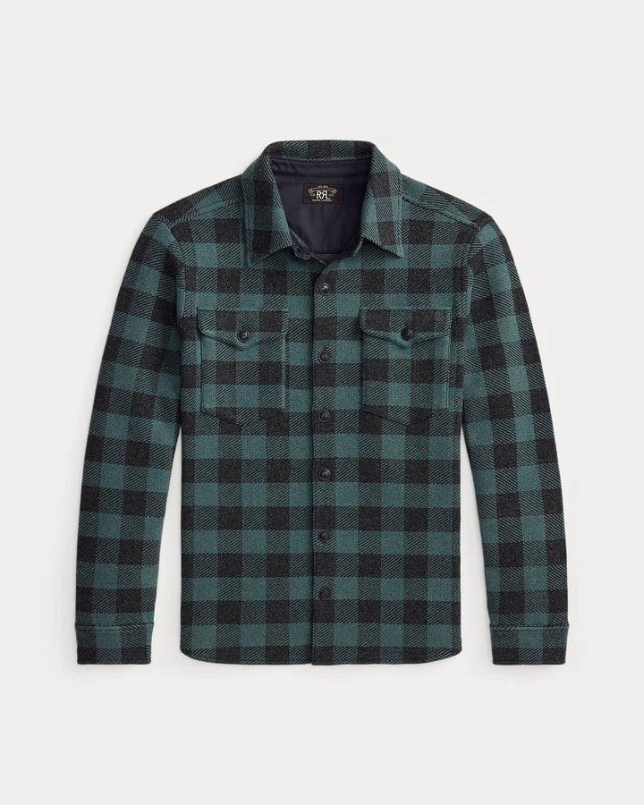 RRL Plaid Wool-Cashmere Workshirt Sweater -  Blue/Black Heather