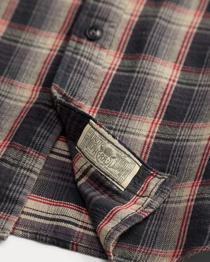 RRL Plaid Twill Workshirt - Grey/Red