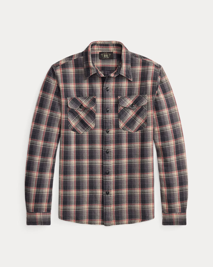 RRL Plaid Twill Workshirt - Grey/Red