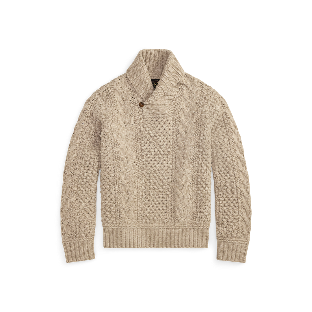 RRL Long-Sleeve Wool Blend Shawl Pullover Sweater - Cream Marl