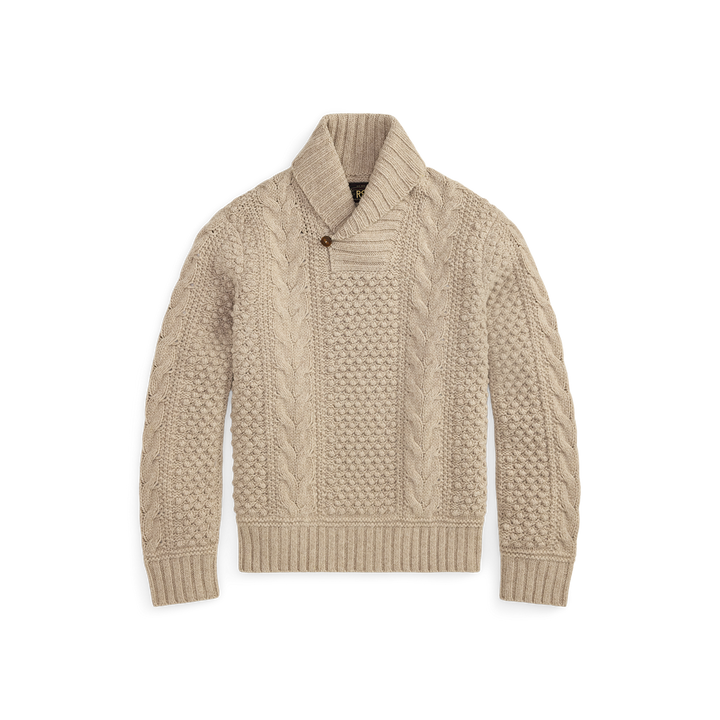 RRL Long-Sleeve Wool Blend Shawl Pullover Sweater - Cream Marl