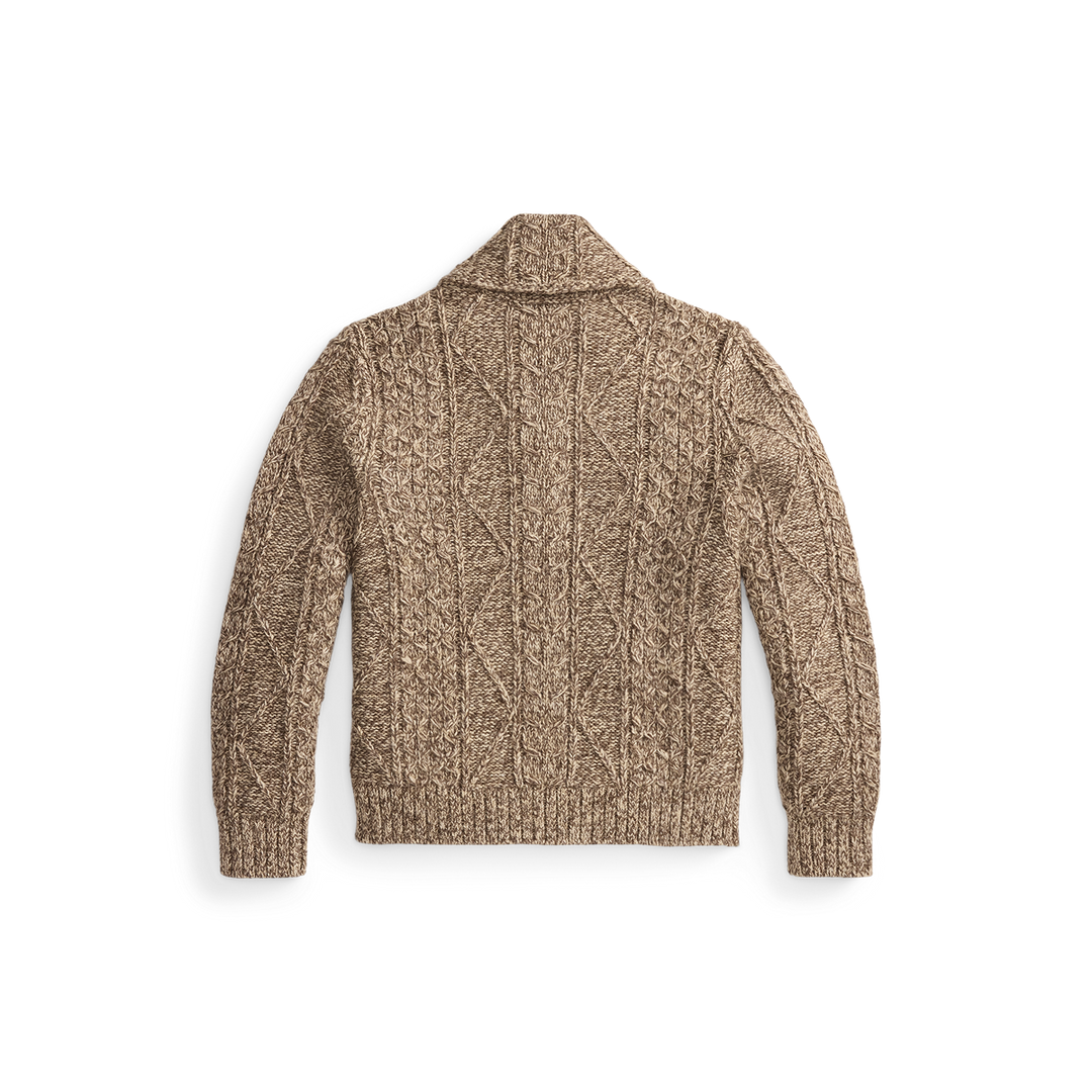RRL Cable Wool-Blend Full-Zip Sweater - Brown/Cream Marl