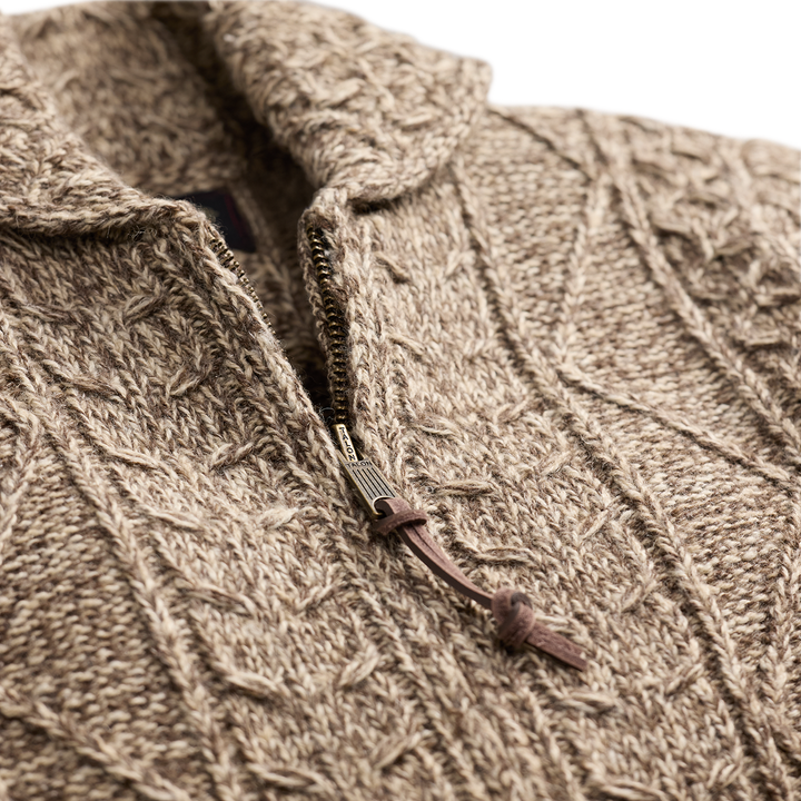 RRL Cable Wool-Blend Full-Zip Sweater - Brown/Cream Marl