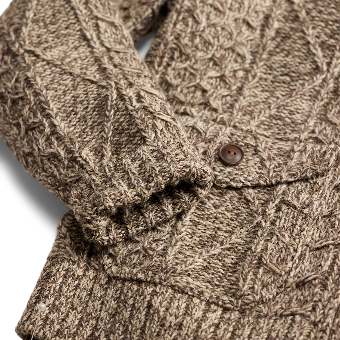 RRL Cable Wool-Blend Full-Zip Sweater - Brown/Cream Marl