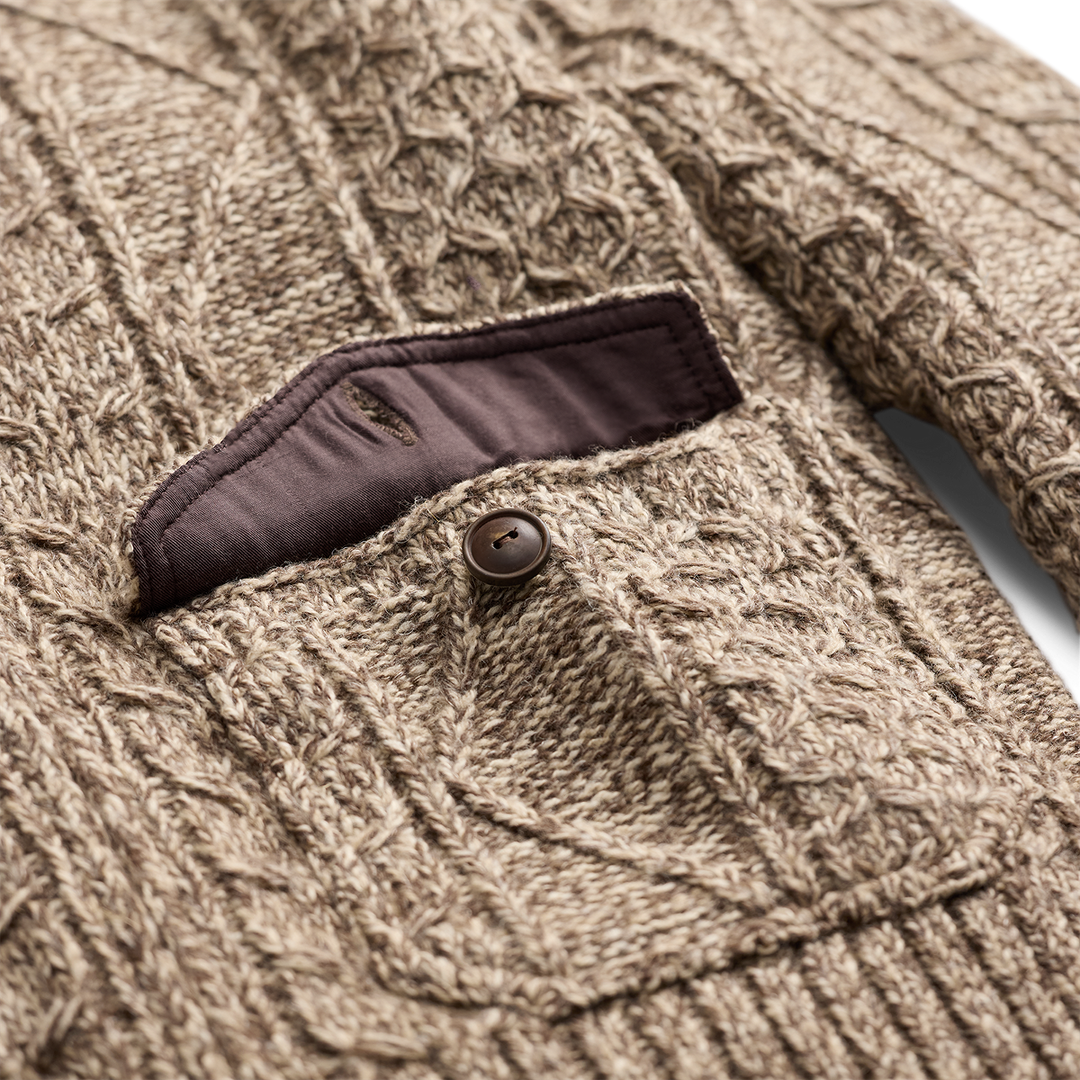 RRL Cable Wool-Blend Full-Zip Sweater - Brown/Cream Marl