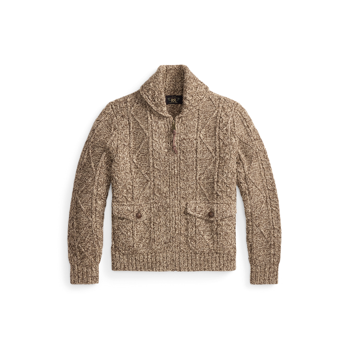 RRL Cable Wool-Blend Full-Zip Sweater - Brown/Cream Marl