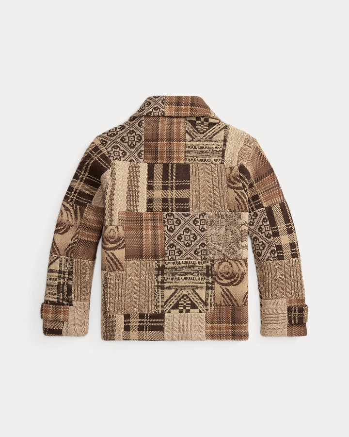 RRL Patchwork Wool-Blend Sweater Jacket - Brown/Cream Multi