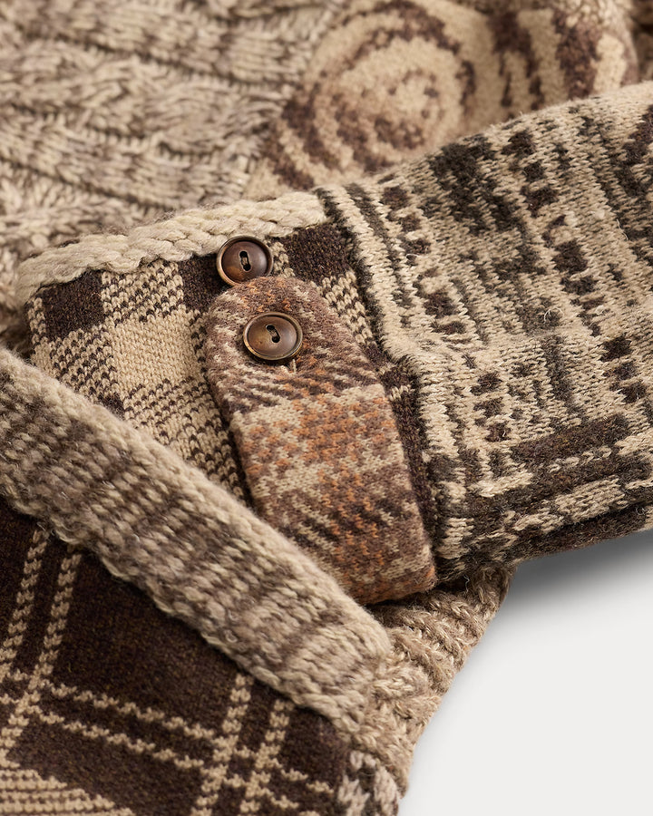 RRL Patchwork Wool-Blend Sweater Jacket - Brown/Cream Multi