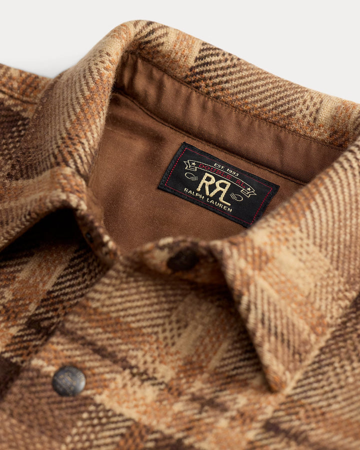 RRL Plaid Wool Workshirt Sweater - Tan/Rust Multi