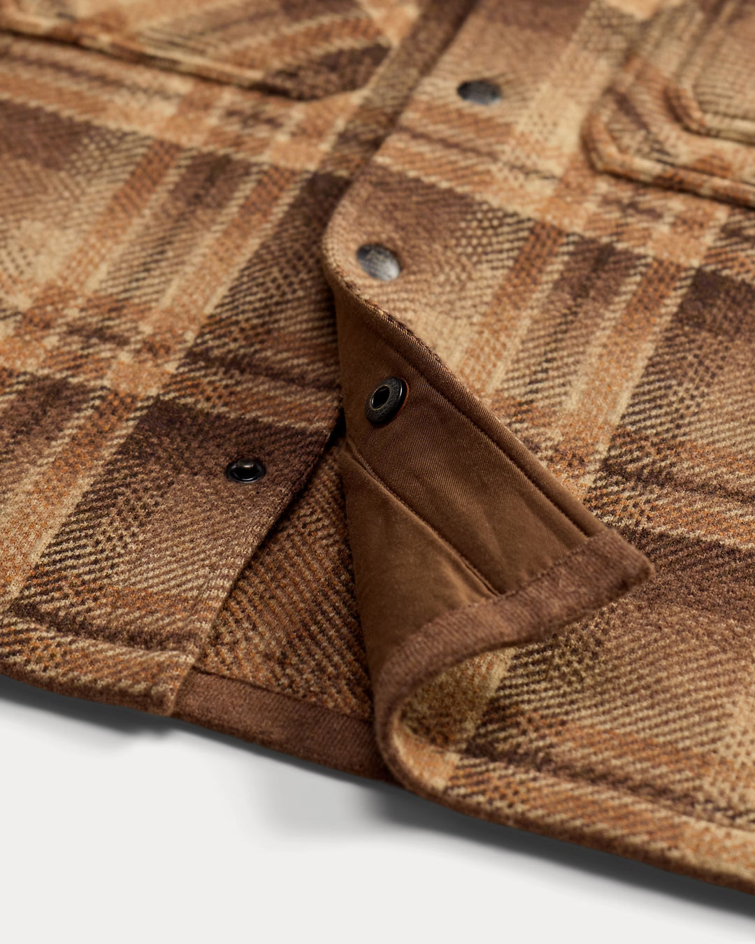RRL Plaid Wool Workshirt Sweater - Tan/Rust Multi