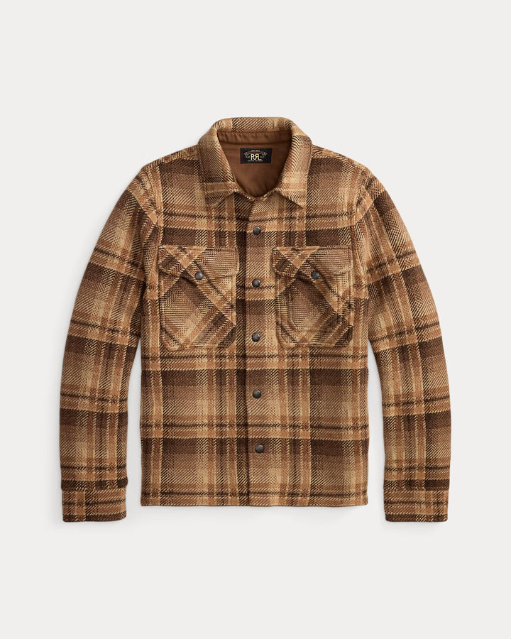 RRL Plaid Wool Workshirt Sweater - Tan/Rust Multi