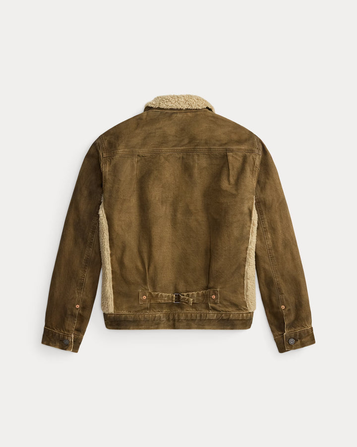 RRL Fleece-Panel Denim Trucker Jacket - Distressed Brown