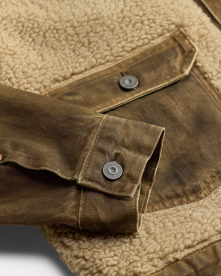 RRL Fleece-Panel Denim Trucker Jacket - Distressed Brown