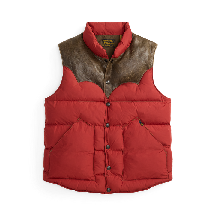 RRL Sleeveless Nylon/Cowhide Stonley Vest - Vintage Crimson