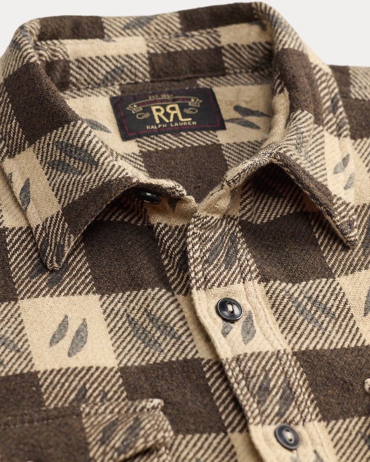 RRL Leaf-Print Checked Twill Workshirt - Brown/Cream