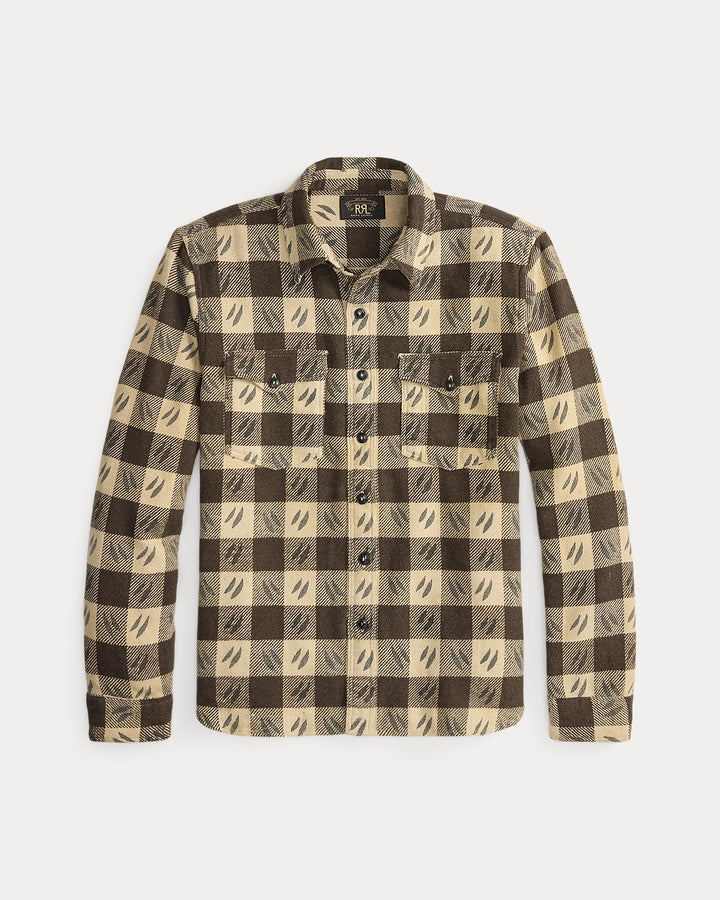 RRL Leaf-Print Checked Twill Workshirt - Brown/Cream