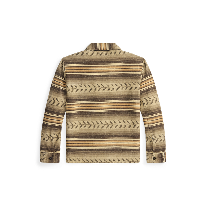 RRL Leaf-Print Striped Twill Overshirt - Grey/Brown