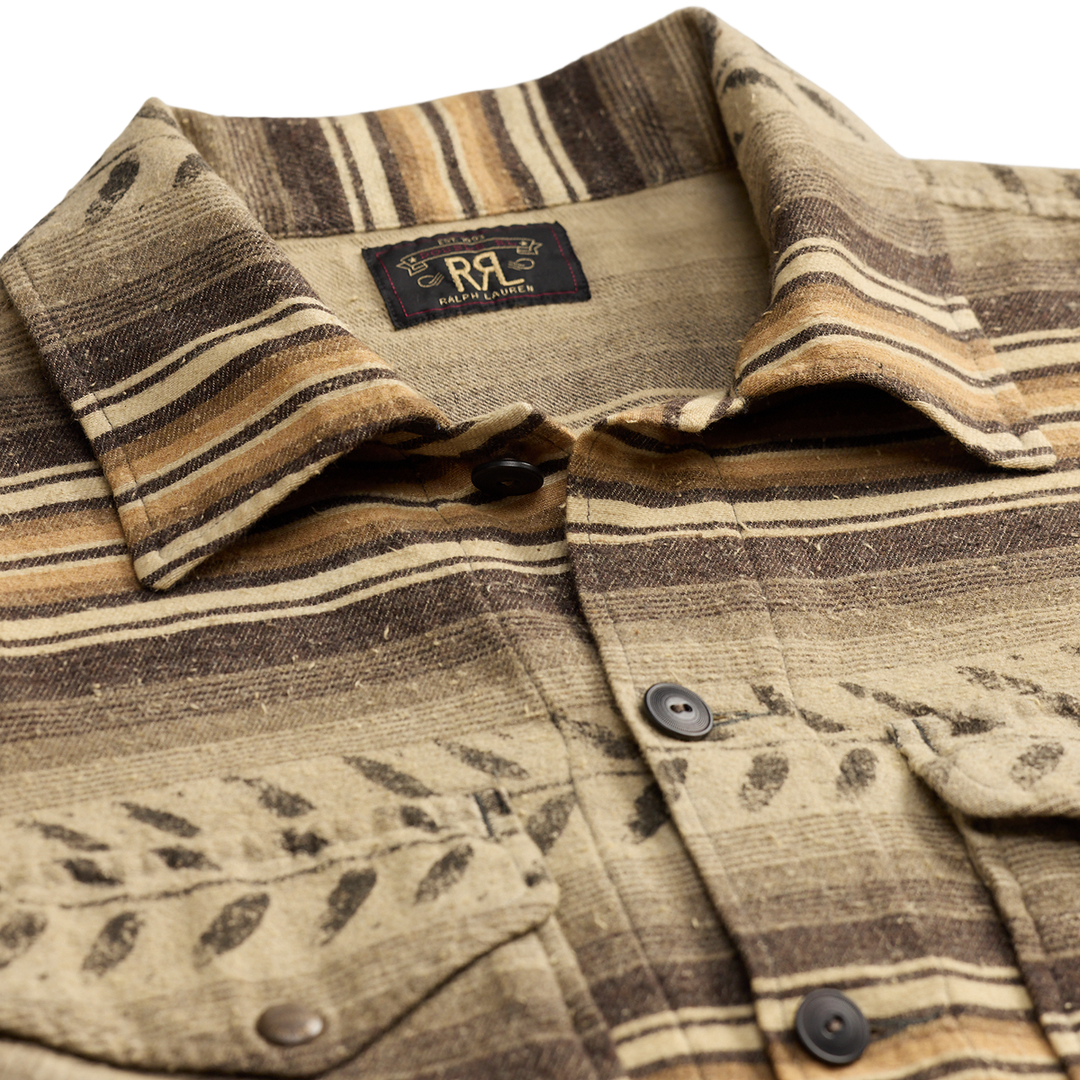 RRL Leaf-Print Striped Twill Overshirt - Grey/Brown