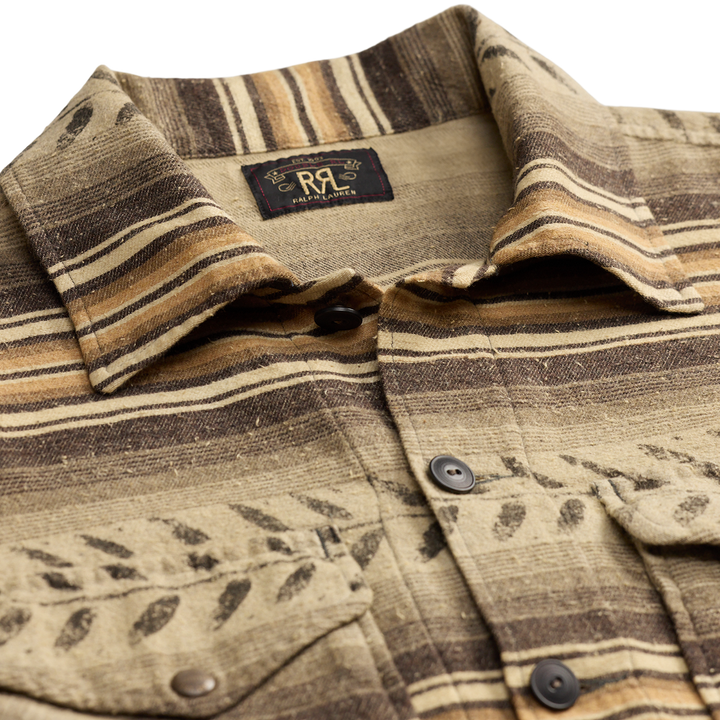 RRL Leaf-Print Striped Twill Overshirt - Grey/Brown