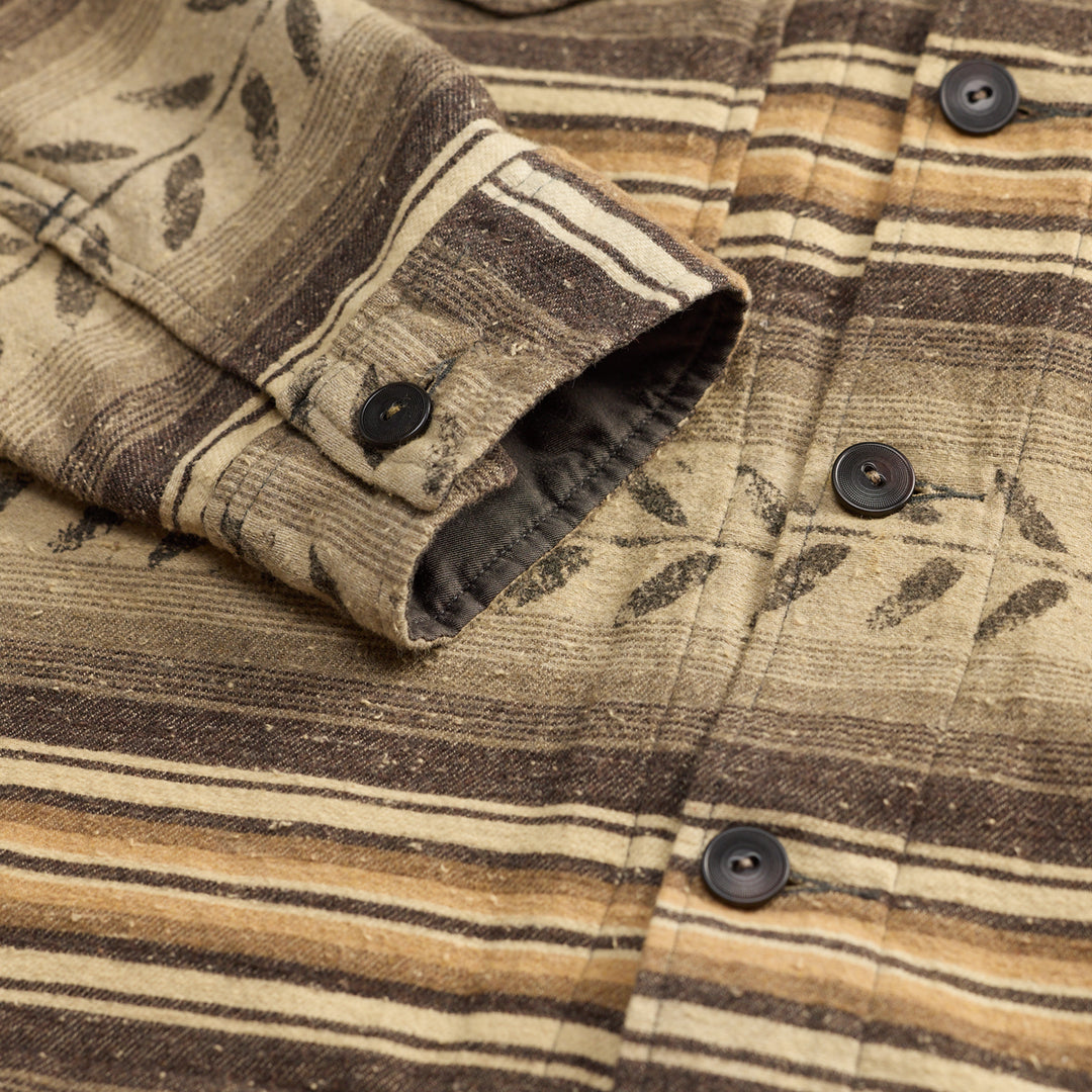 RRL Leaf-Print Striped Twill Overshirt - Grey/Brown