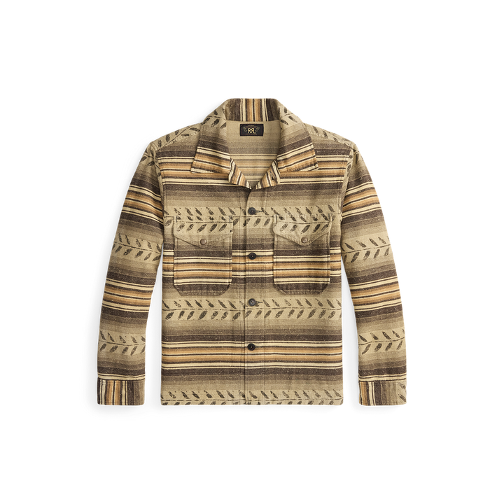 RRL Leaf-Print Striped Twill Overshirt - Grey/Brown