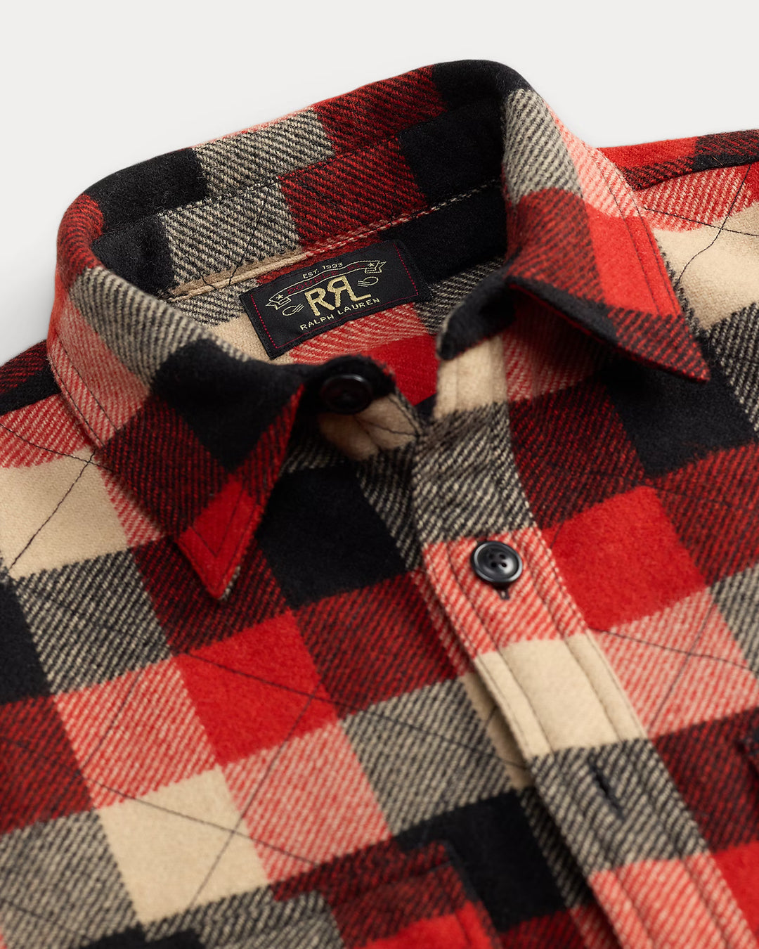 RRL Quilted Plaid Wool Overshirt - Red/Black