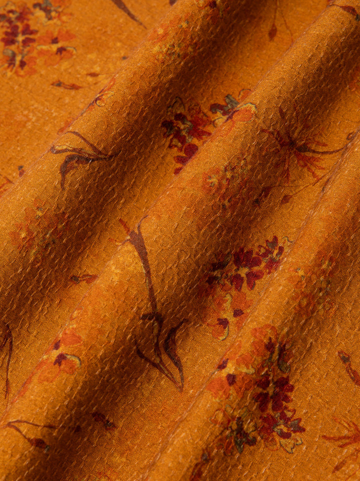 Kestin - Crammond Shirt in Orange Floral Textured Cotton