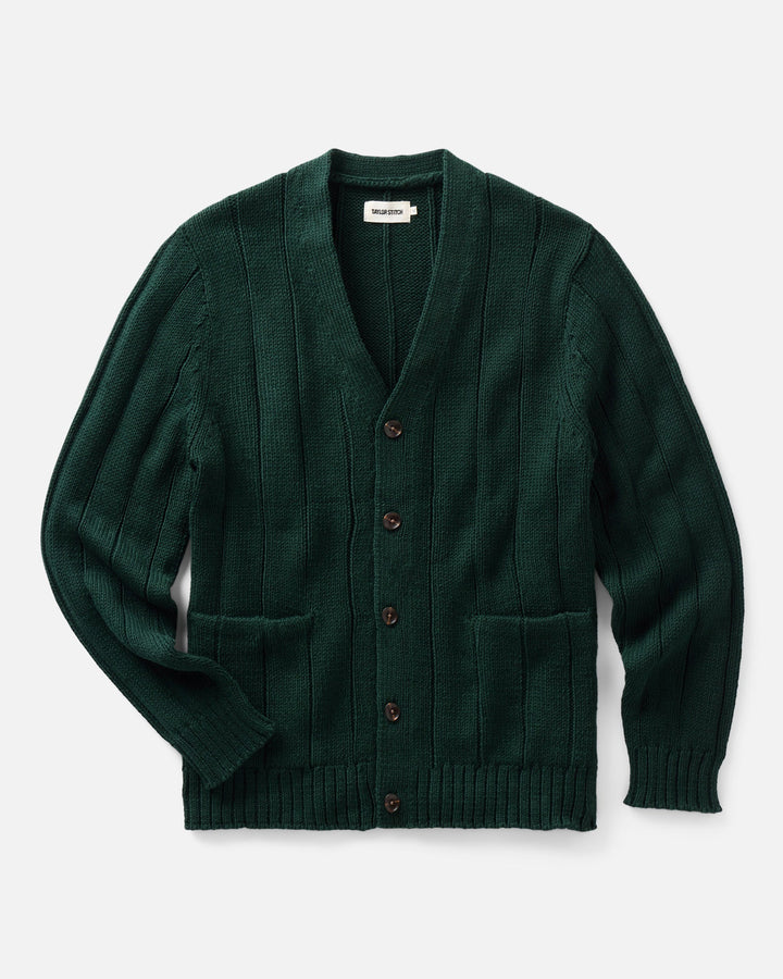Taylor Stitch Trench Cardigan - Dark Forest Rib Linen